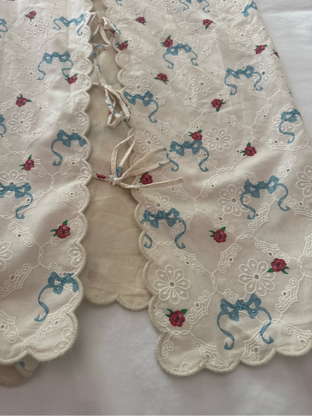 Agua Bendita White Eyelet Maxi Skirt with Blue & Red Floral Motif - Picture 8 of 10